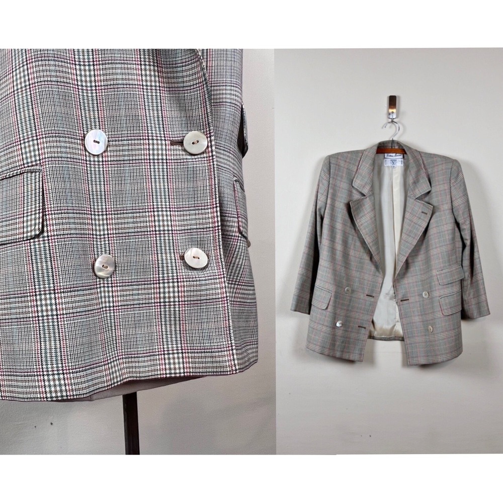 vintage 60s 70s valentino plaid blazer double breasted jacket sport coat Wool